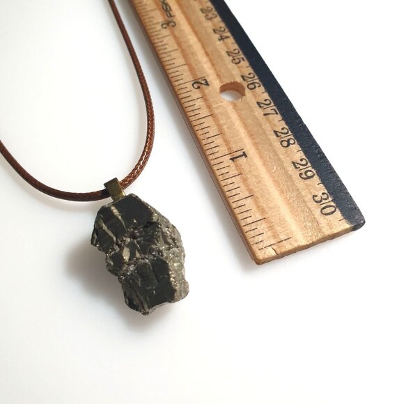 Natural Pyrite Stone Pendant Brown Cord Necklace Earth Bling Gift Jewelry - Picture 4 of 5